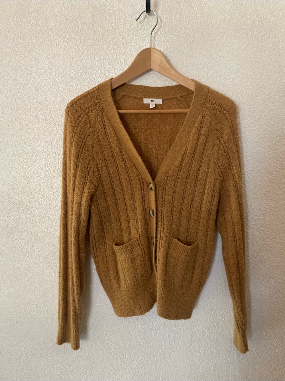 bp Golden Brown V‑Neck Pocket Cardigan Kurt Cobain Nirvana Vibes Size XS Grunge